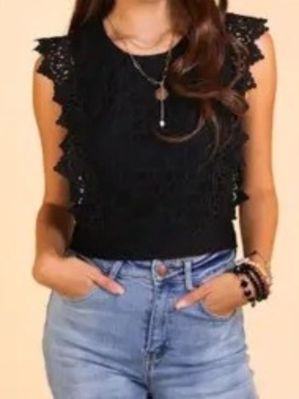 2 for $15 - Bundle and Save: Crochet Lace Crop With Tie Back - Black